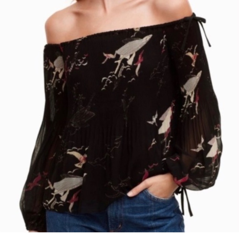 Wilfred Black and Pink Floral Blouse Off Shoulder